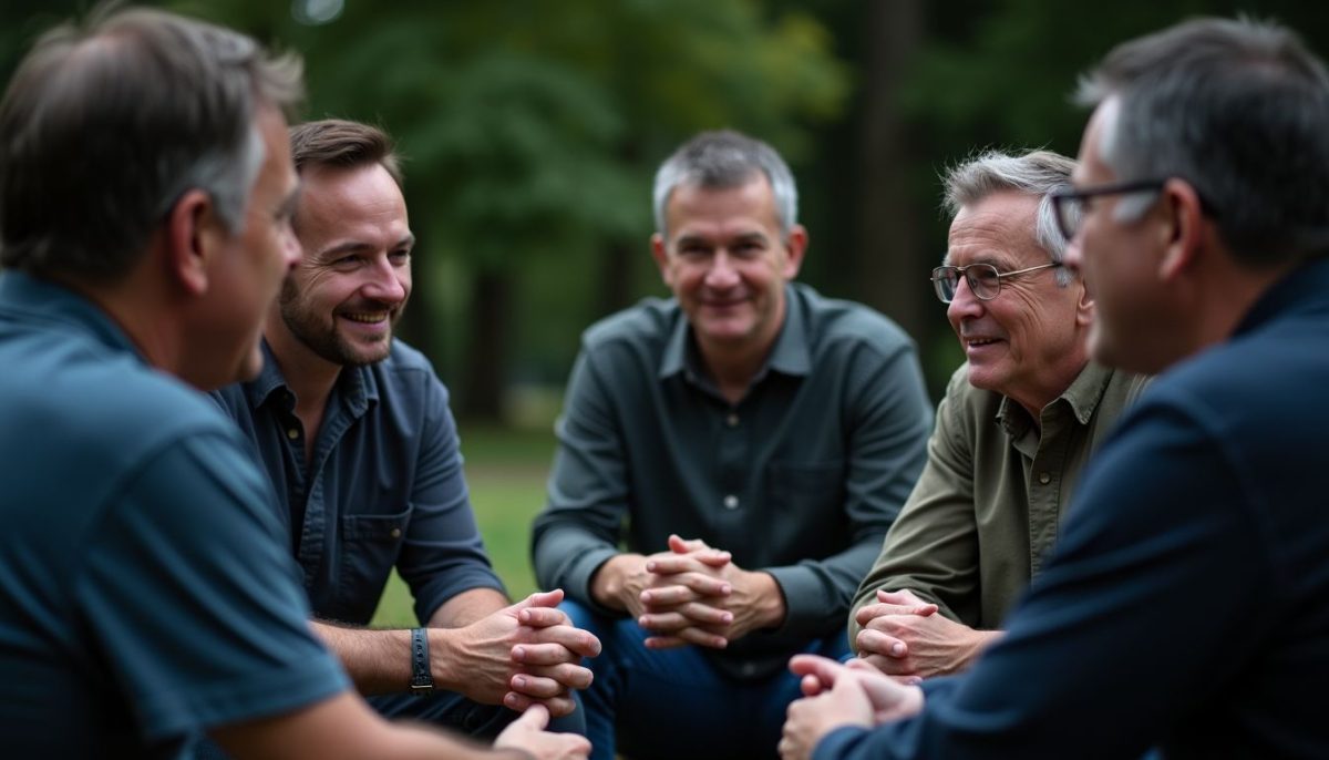 Middle-aged Tesla owners meet up at the park, chatting and sharing experiences.