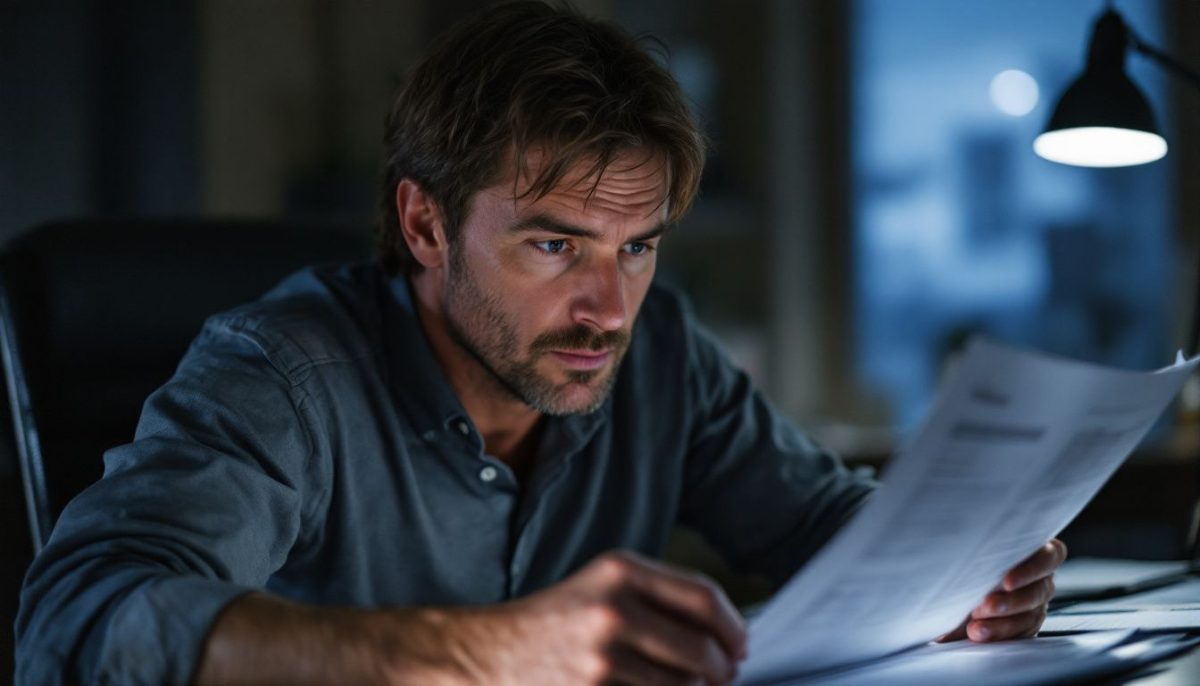 A man in a home office reviewing a cost analysis report.