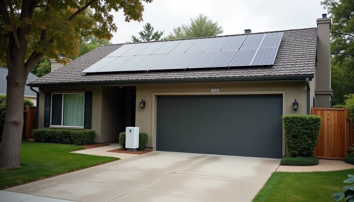 A solar-powered home with Tesla batteries for sustainable energy storage.