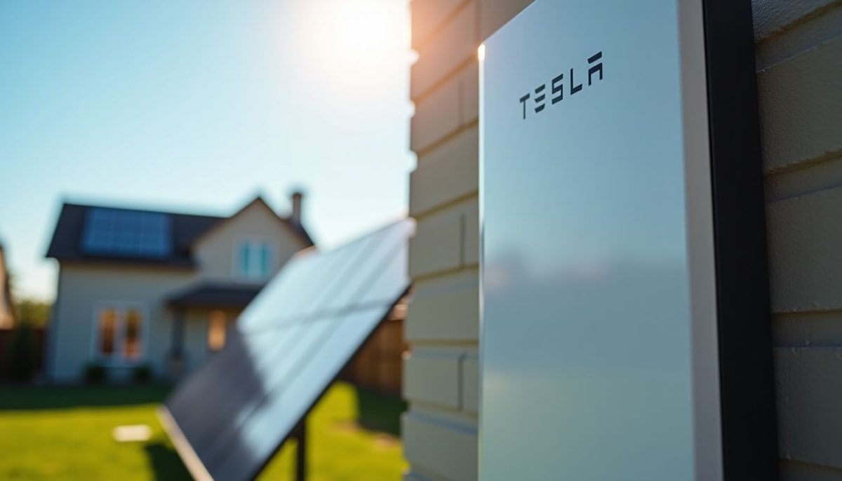 A Tesla Powerwall is connected to a solar panel system at a residential house.