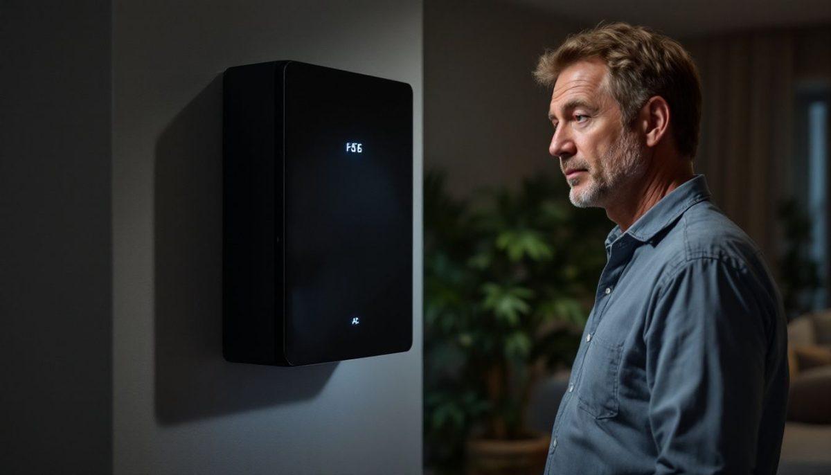 A man examines the new Powerwall 3 in a home setting.