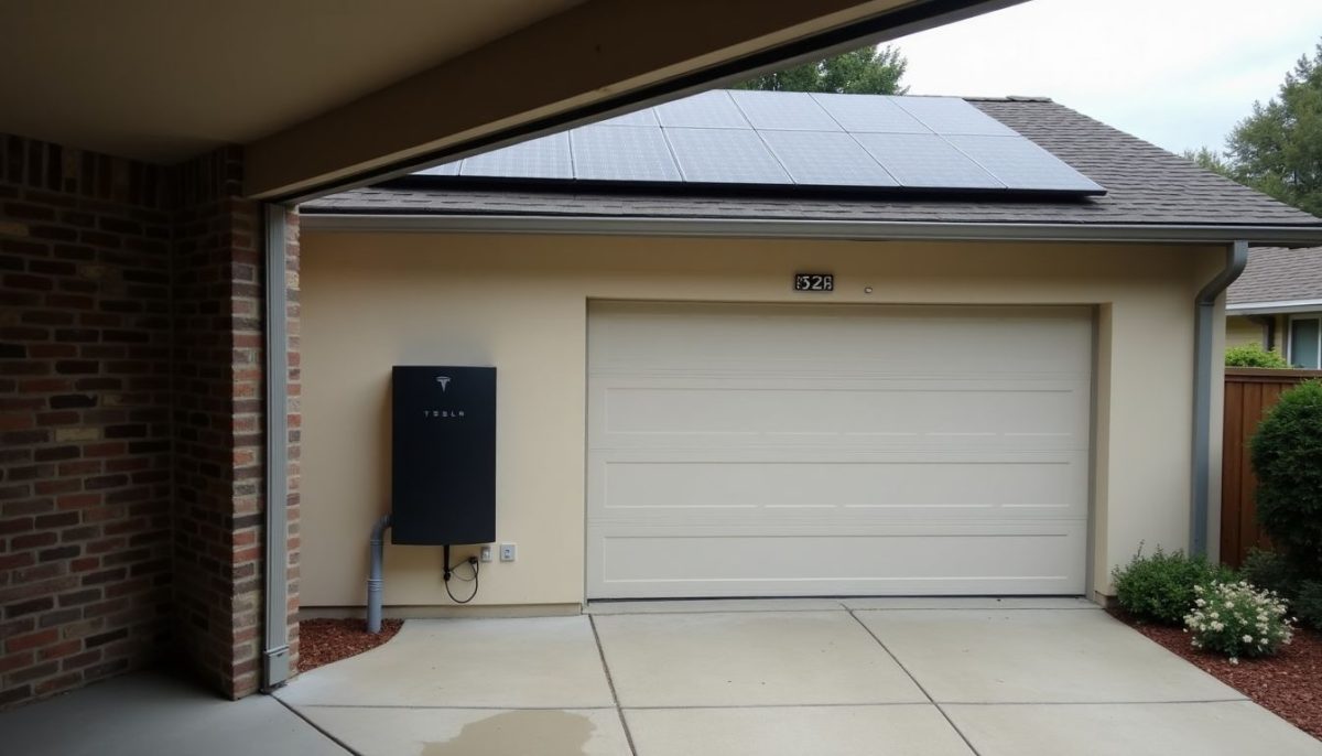 A Tesla Powerwall unit connected to solar panels used during a power outage.