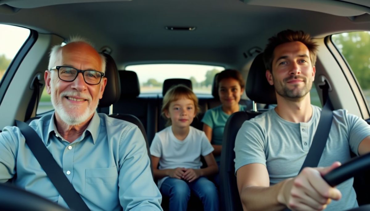 A diverse group of passengers comfortably using Tesla's Autopilot technology.