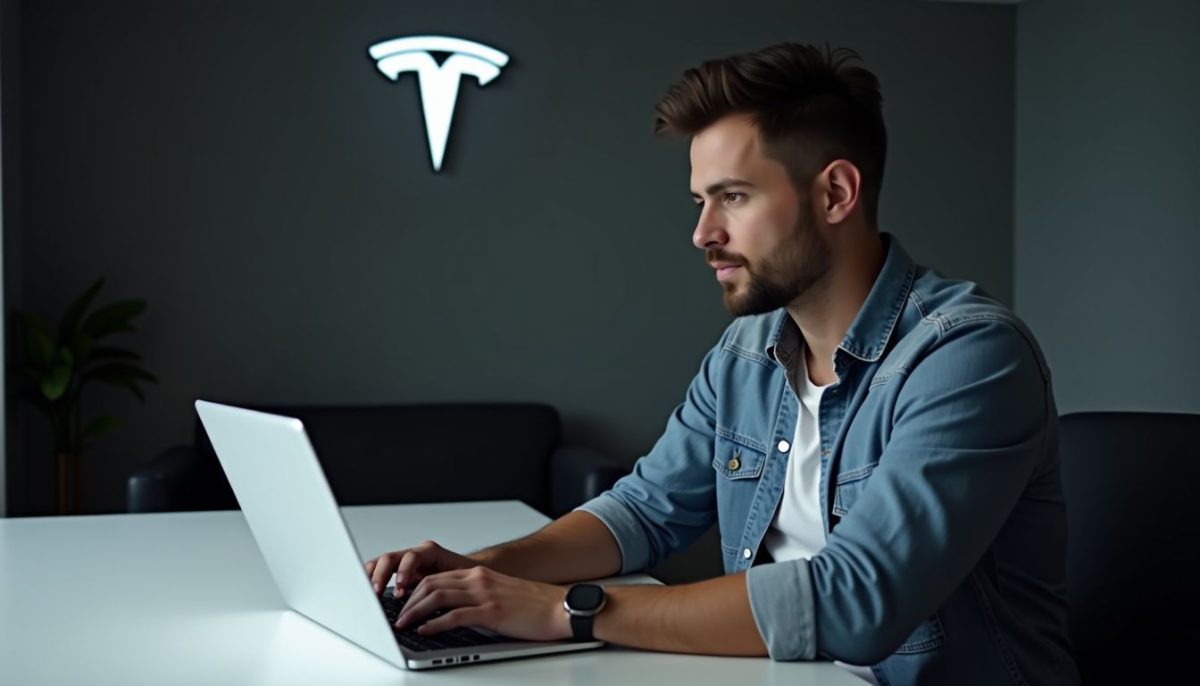 A person sitting at a desk comparing loan terms on a laptop.