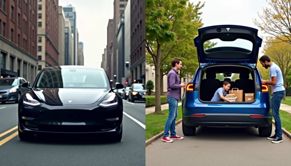 A comparison of two Tesla models in urban and suburban settings.